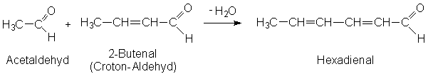 Reaktion von Acetaldehyd mit Crotonaldehyd