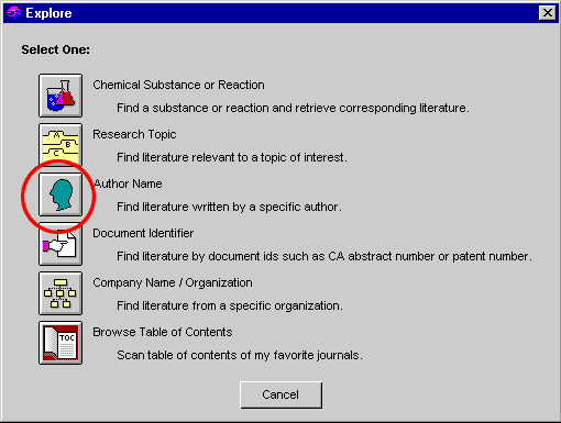 SciFinder Scholar: Hauptmenu (Explore)